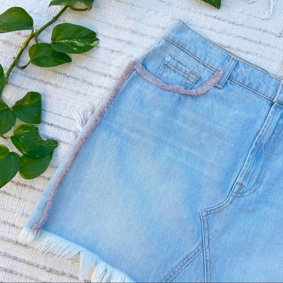 7 For All Mankind plus size frayed denim jean mini skirt w/ fringe NWT Sz 32 - Picture 8 of 16